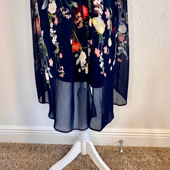 Roman, Navy Floral Chiffon Overlay Dress, Size 14 - Picture 8 of 15